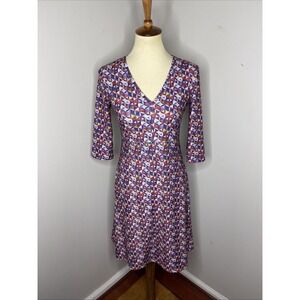 NUU‎ MUU Geometric Print V-Neck 3/4 Sleeve Stretch Dress Size XS